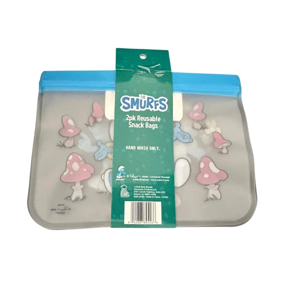 The Smurfs Reusable Snack Bags 2pk x2 and Toast Stamp Blue Retro School Lunch